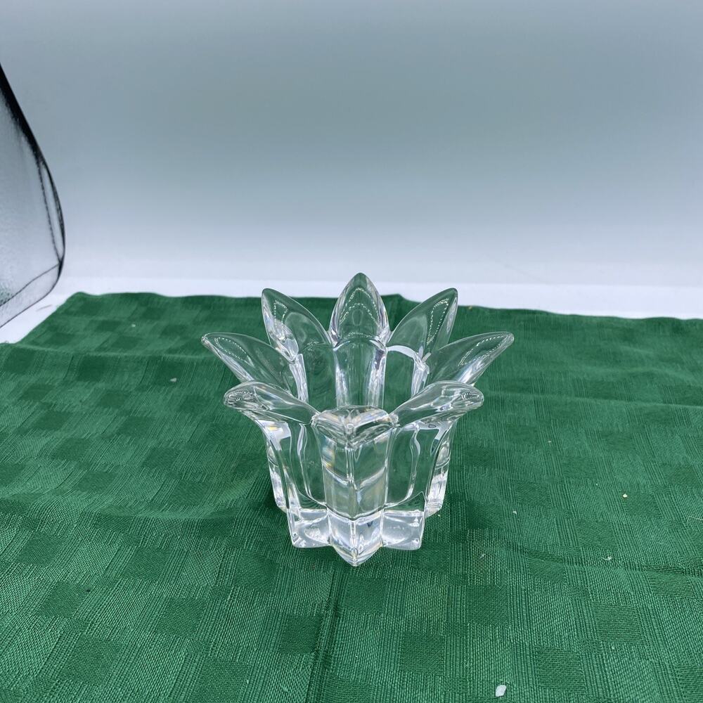 ~ORREFORS~SWEDEN~ CLEAR LEAD CRYSTAL ART GLASS TULIP PETALS CANDLE HOLDER 3"high